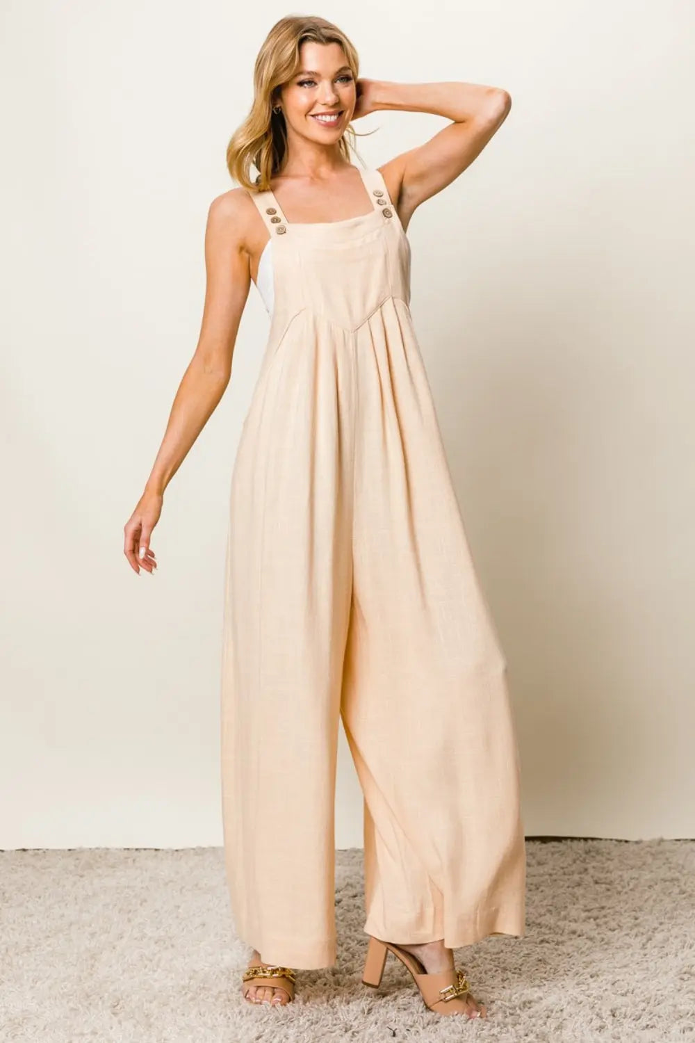 BiBi Tie Sleeves and Wide Leg Jumpsuit Trendsi