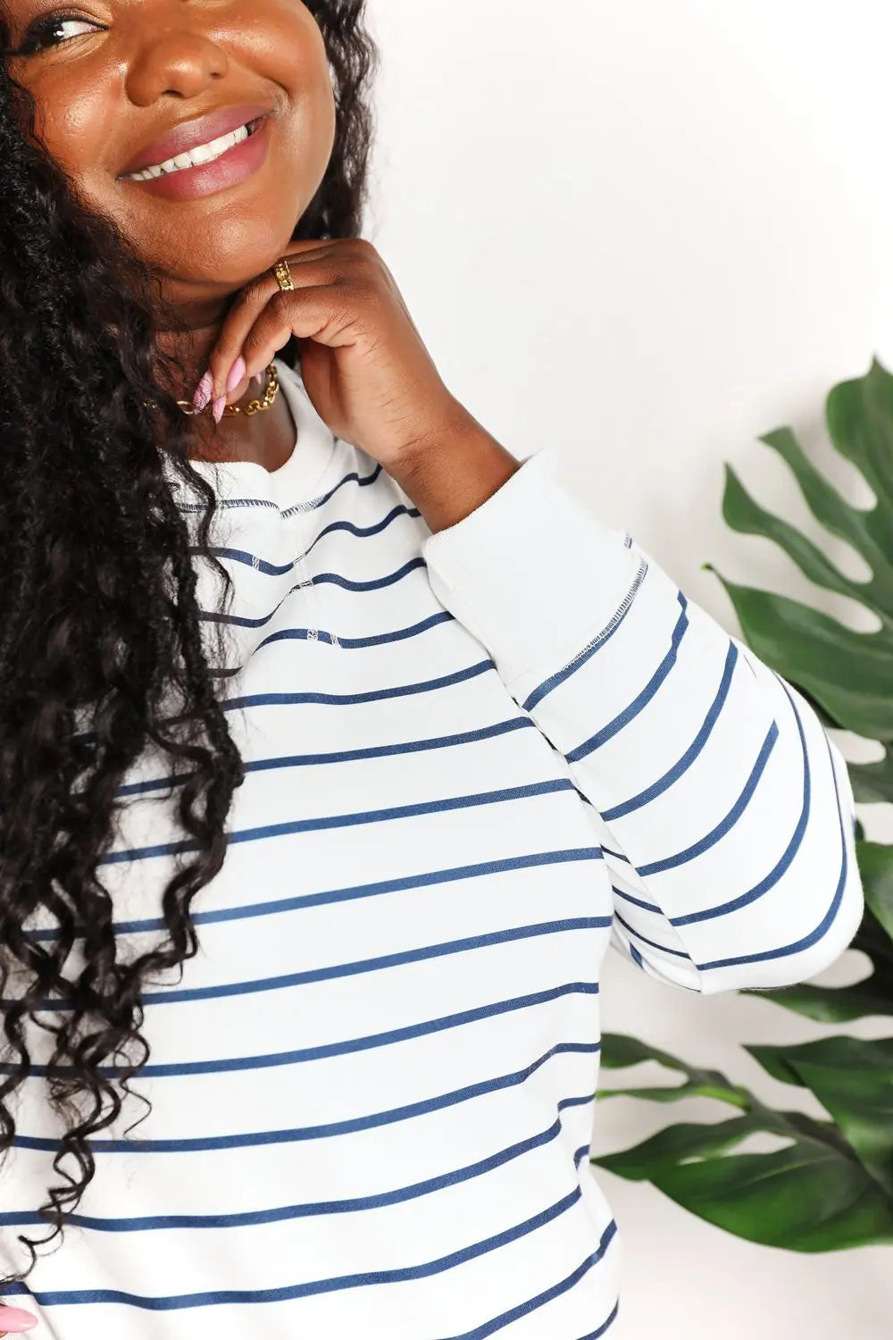 Striped Long Sleeve Round Neck Shirt Trendsi