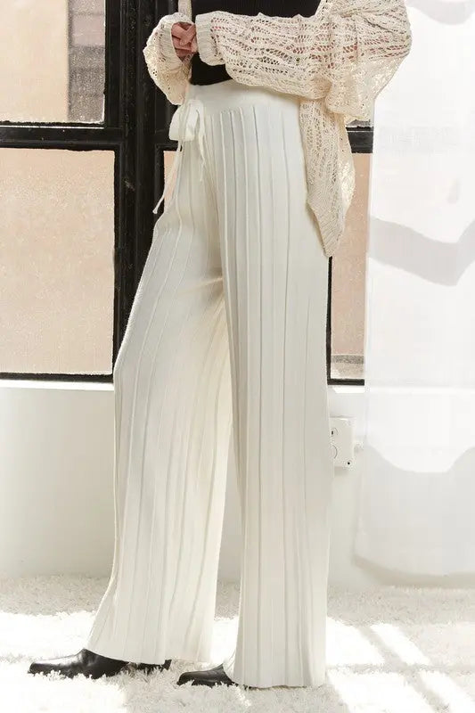Adora Tied Wide Leg Knit Pants Trendsi