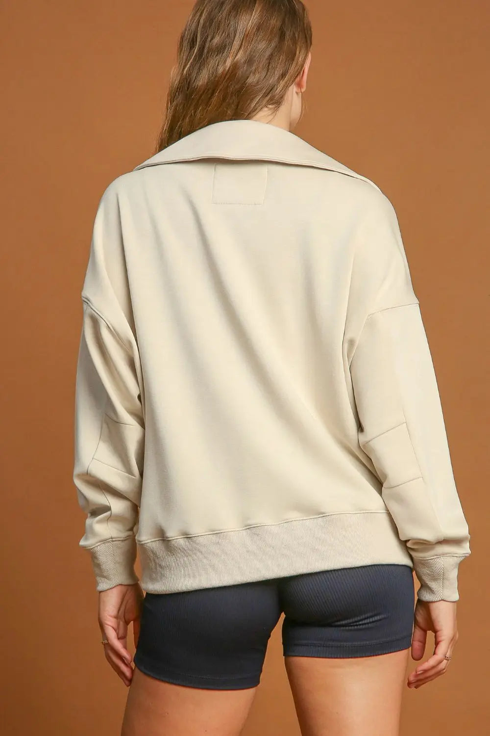 Umgee Collar Dropped Shoulder Sweatshirt Trendsi