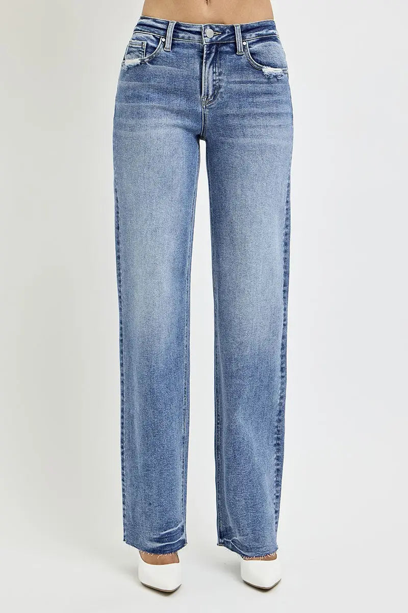 RISEN High Rise Straight Leg Jeans with Pockets Trendsi