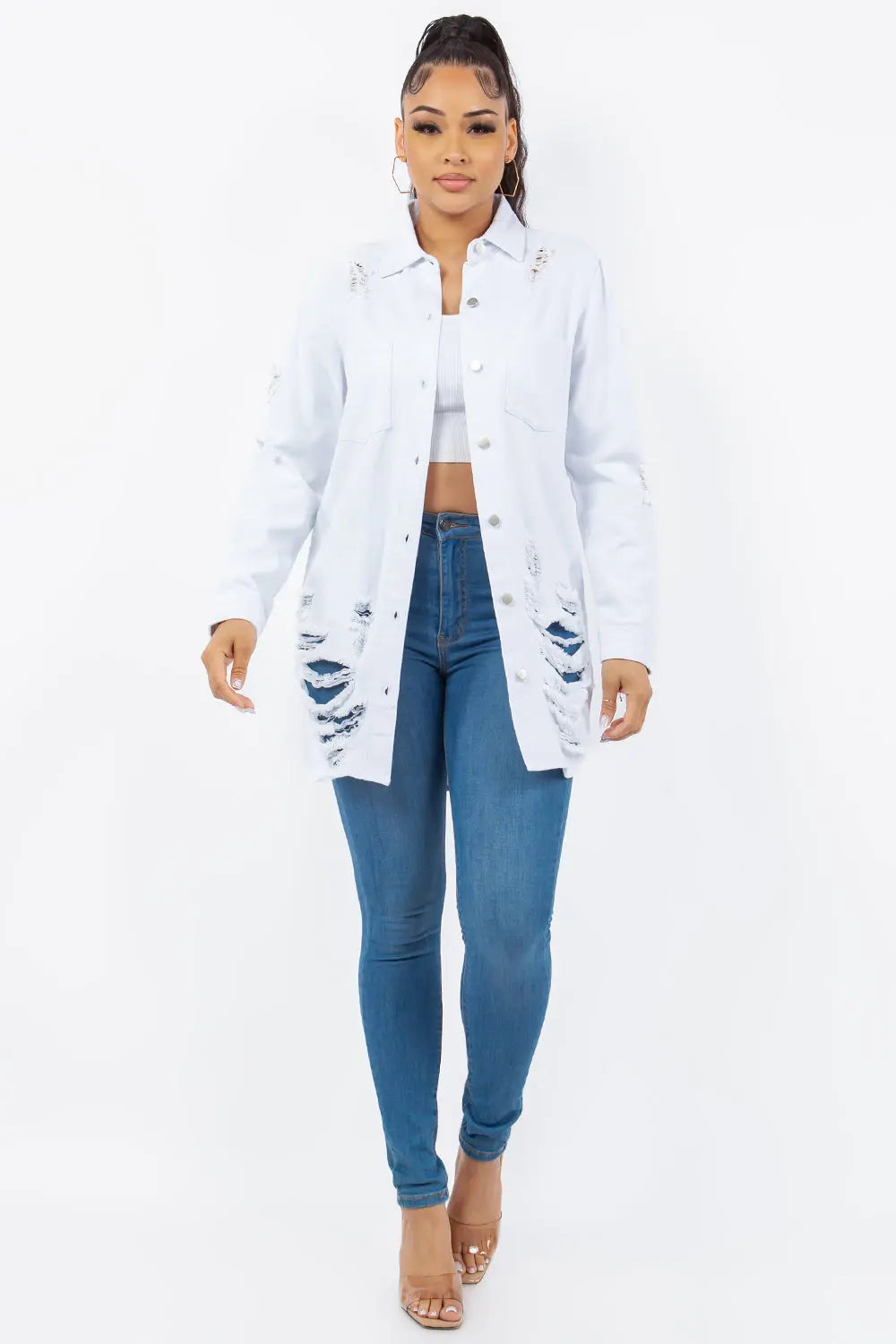 American Bazi Distressed Button Light Jacket Trendsi