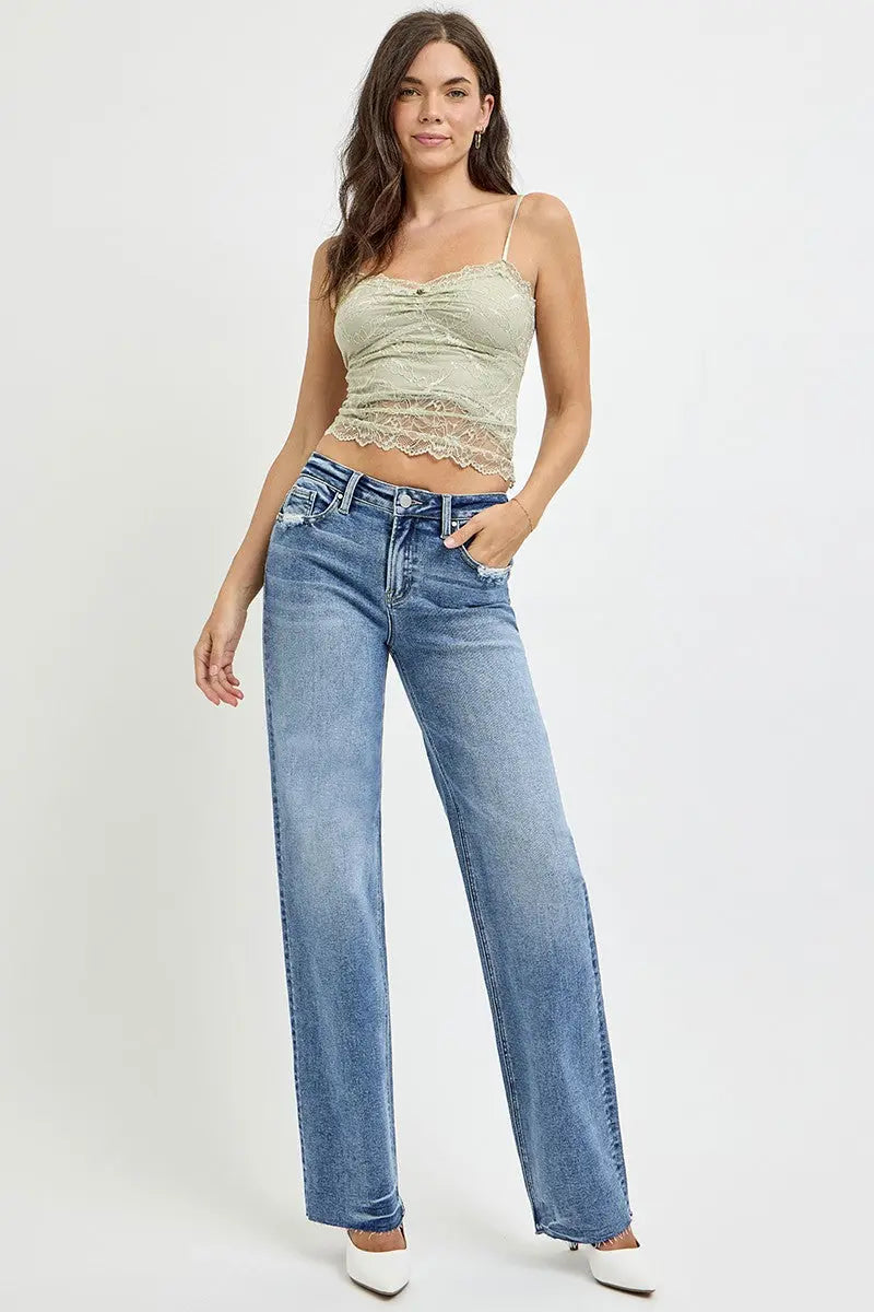 RISEN High Rise Straight Leg Jeans with Pockets Trendsi