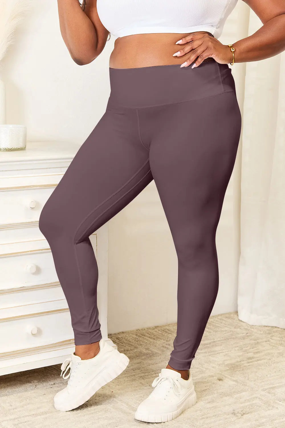 Double Take Wide Waistband Leggings Trendsi