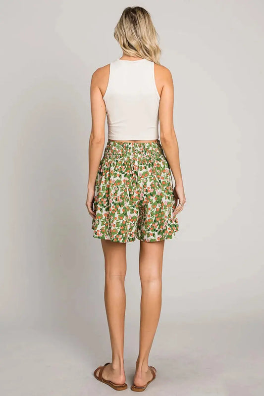 Cotton Bleu by Nu Label Floral Printed Smocked Waist Skorts - Style Ratio