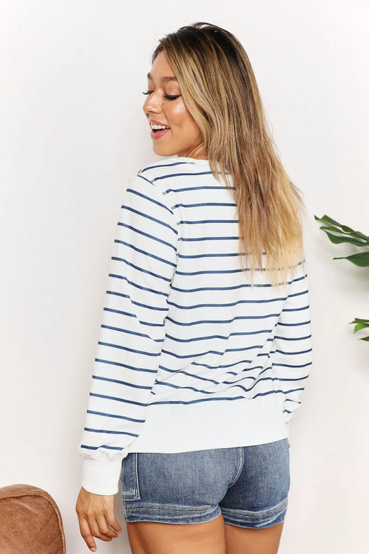 Striped Long Sleeve Round Neck Shirt Trendsi