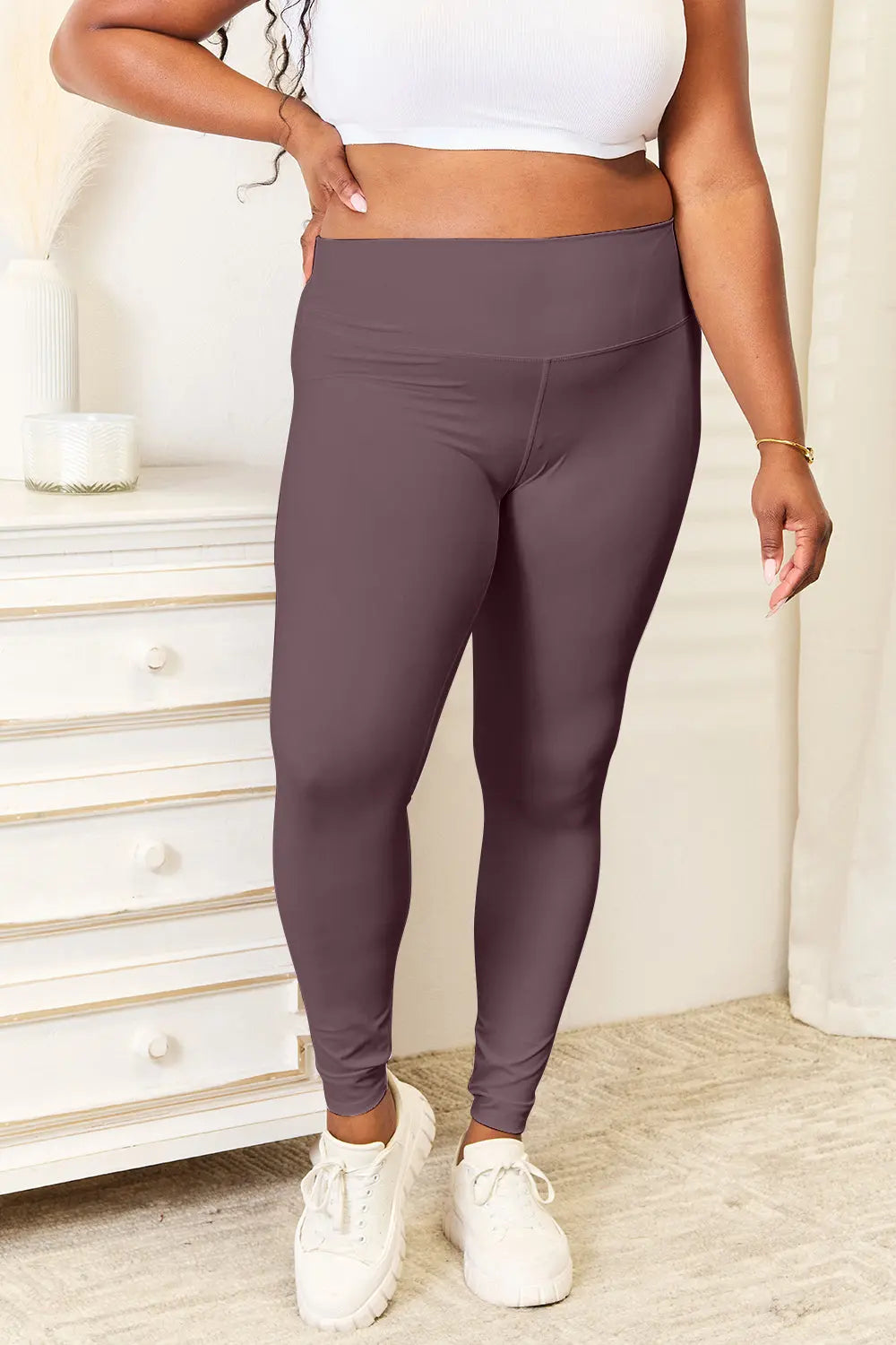 Double Take Wide Waistband Leggings Trendsi