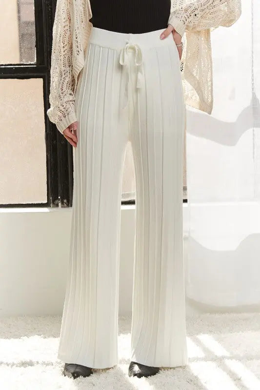 Adora Tied Wide Leg Knit Pants Trendsi
