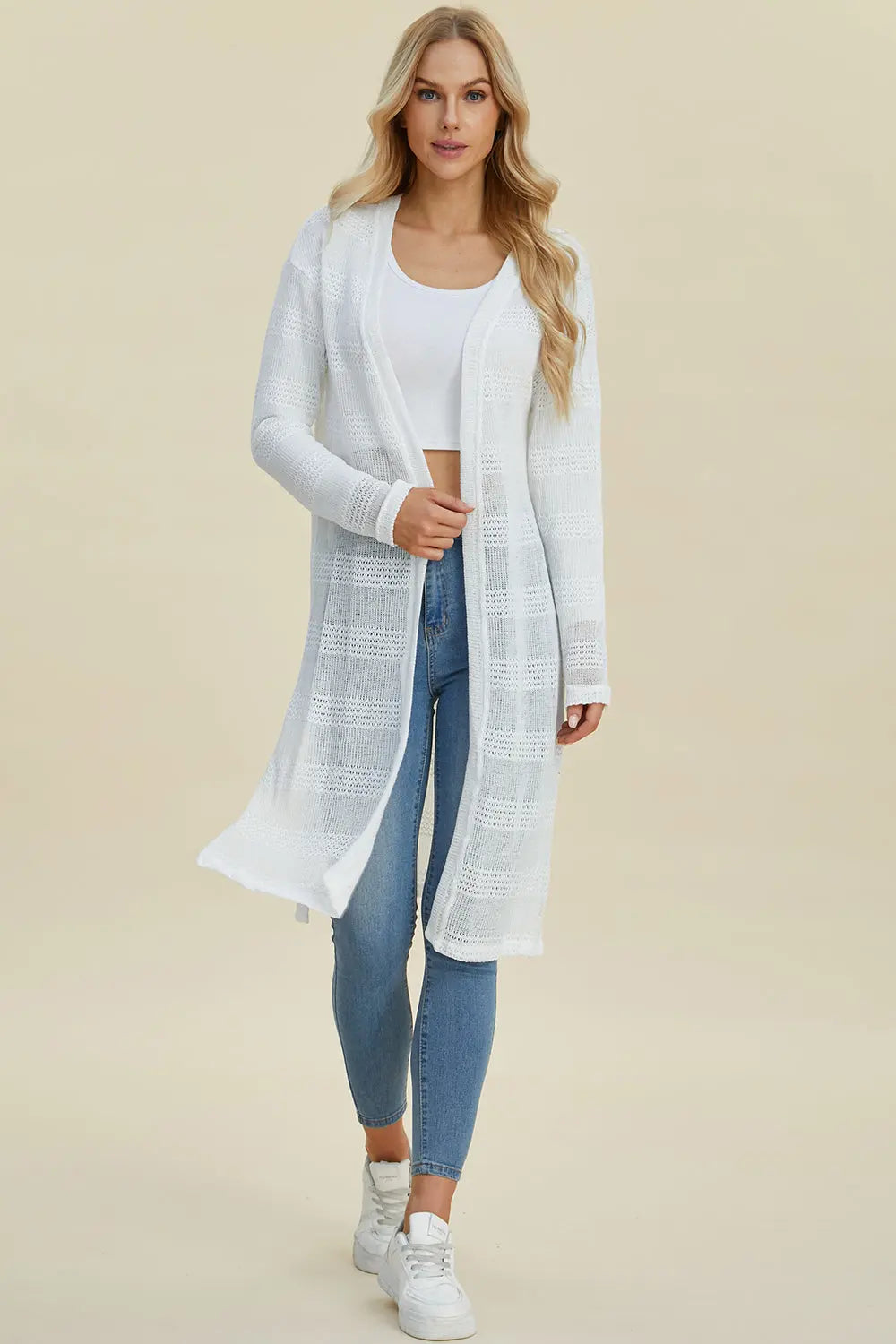 Double Take Open Front Longline Cardigan Trendsi