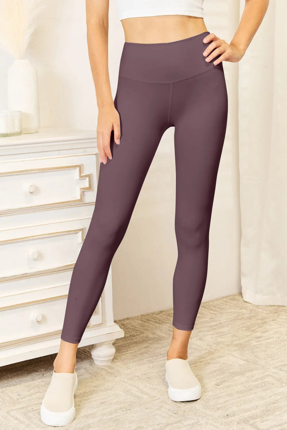 Double Take Wide Waistband Leggings Trendsi