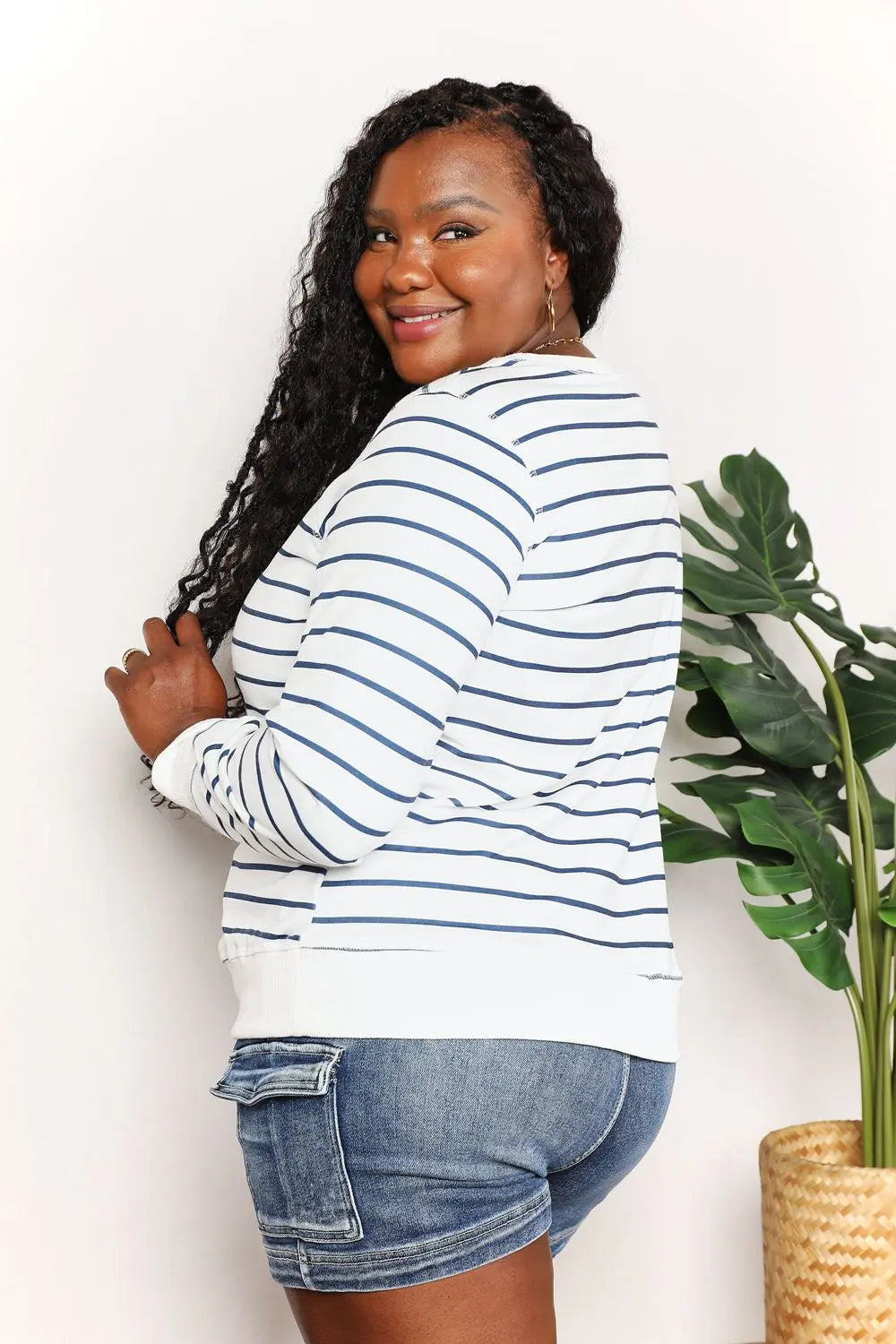 Striped Long Sleeve Round Neck Shirt Trendsi