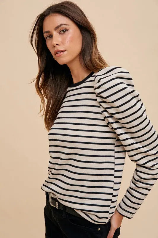 Annie Wear Puff Sleeve French Terry Blouse Trendsi