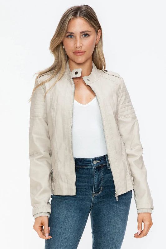 Snobbish Leather Biker Jacket with Side Zip Pockets Trendsi