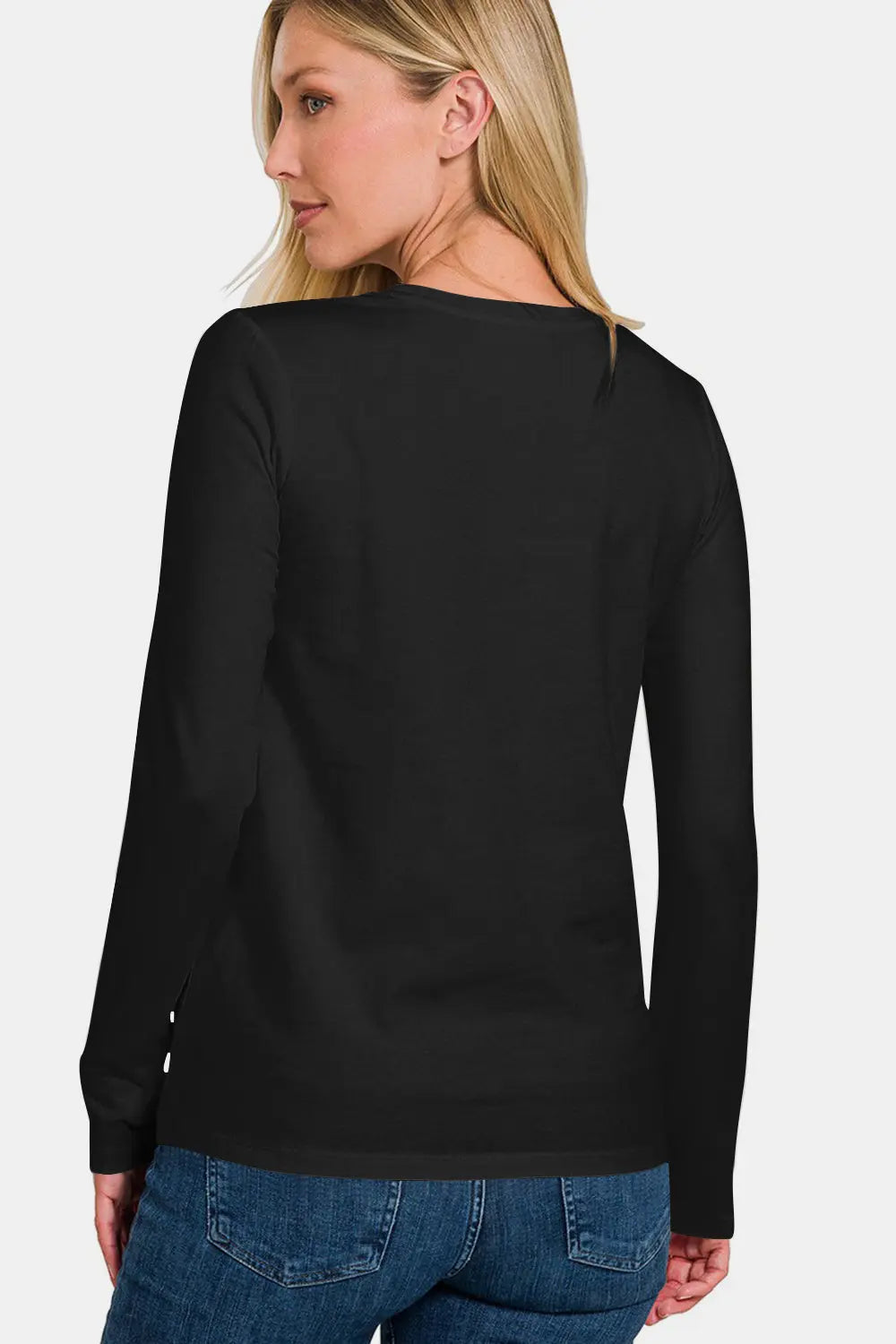 Solid Color Round Neck Long Sleeve Shirt Trendsi