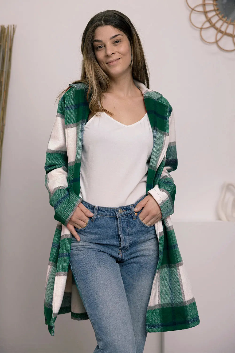Double Take Plaid Button Up Lapel Collar Coat Trendsi