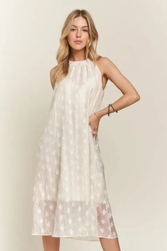 Adora Pearl Detail Grecian Neck Midi Dress Trendsi
