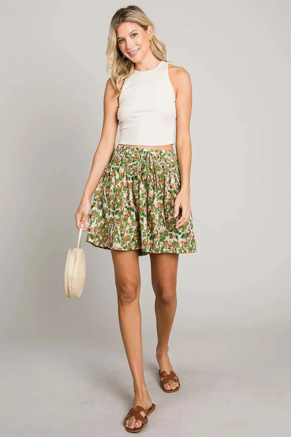 Cotton Bleu by Nu Label Floral Printed Smocked Waist Skorts - Style Ratio