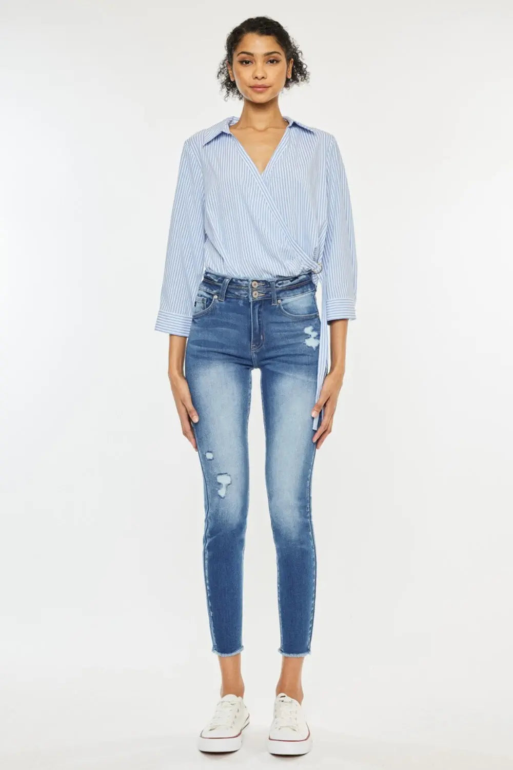 Kancan Distressed Raw Hem High Waist Jeans Trendsi