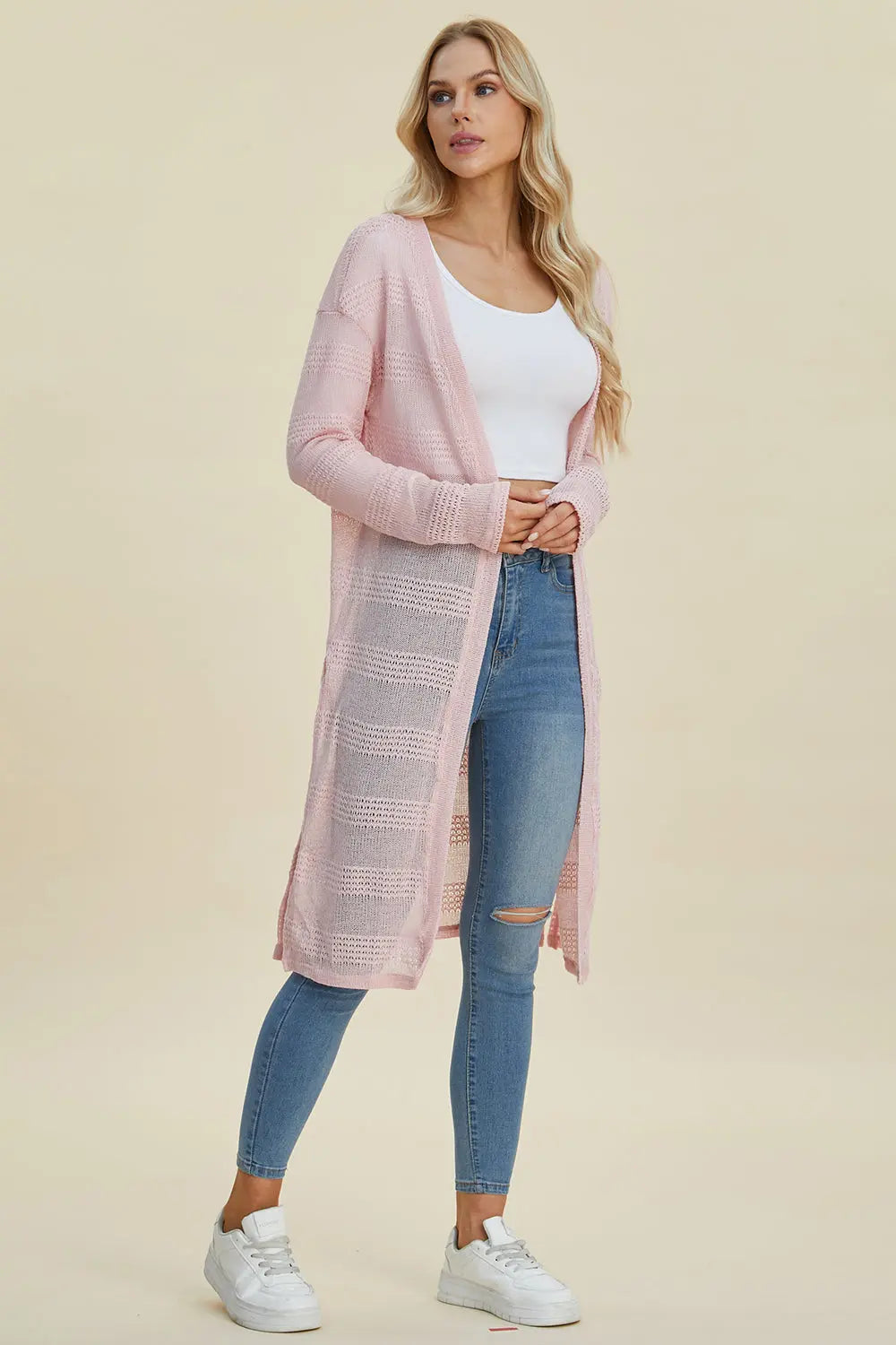 Double Take Open Front Longline Cardigan Trendsi