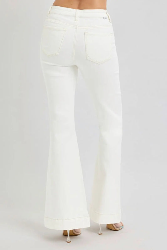 RISEN High Rise Front Patch Pocket Flare Jeans Trendsi