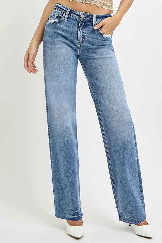 RISEN High Rise Straight Leg Jeans with Pockets Trendsi