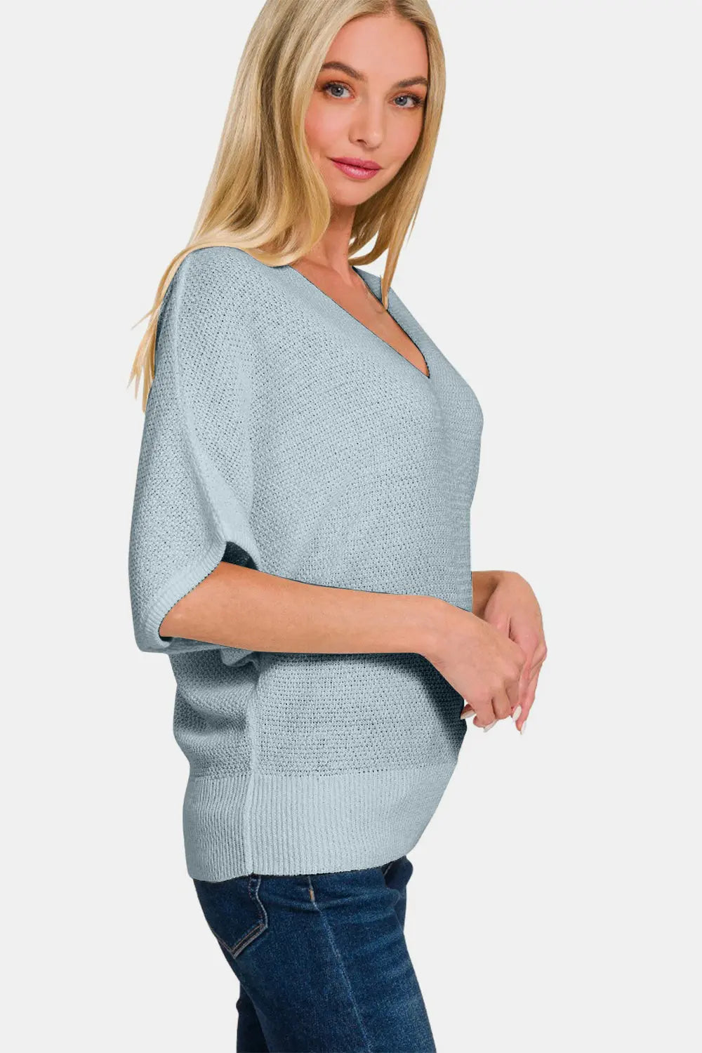 Zenana Short Sleeve Dolman Sweater Trendsi