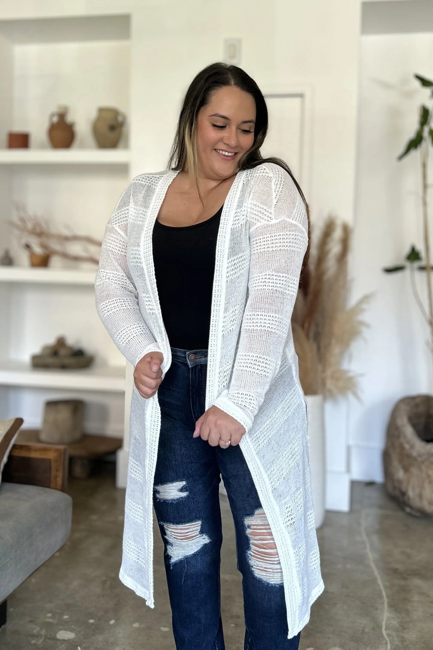 Double Take Open Front Longline Cardigan Trendsi