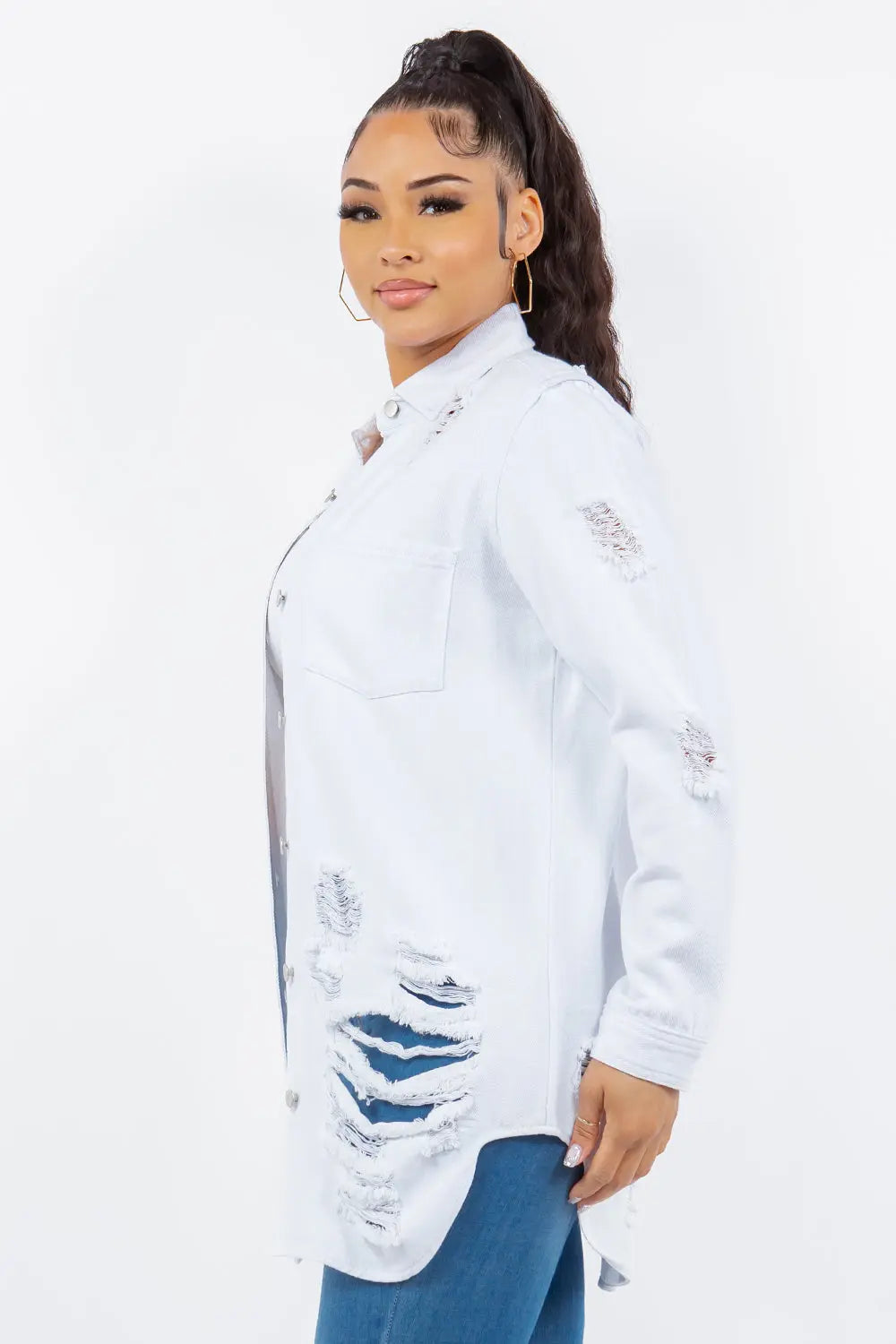 American Bazi Distressed Button Light Jacket Trendsi