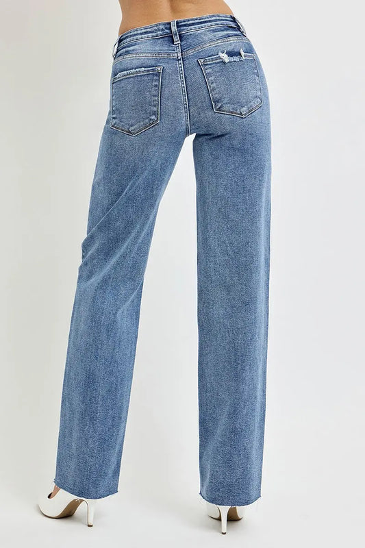 RISEN High Rise Straight Leg Jeans with Pockets Trendsi