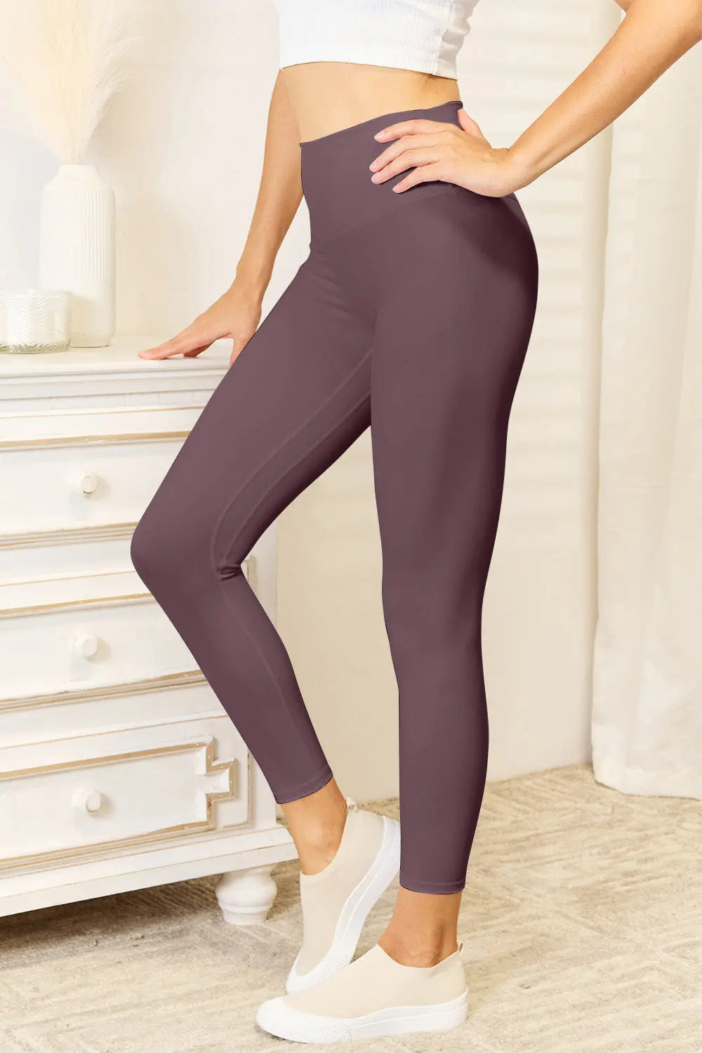 Double Take Wide Waistband Leggings Trendsi