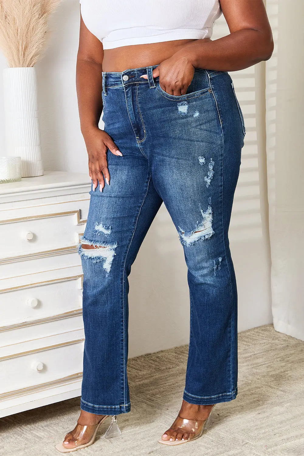 Judy Blue Mid Rise Bootcut Jeans Trendsi