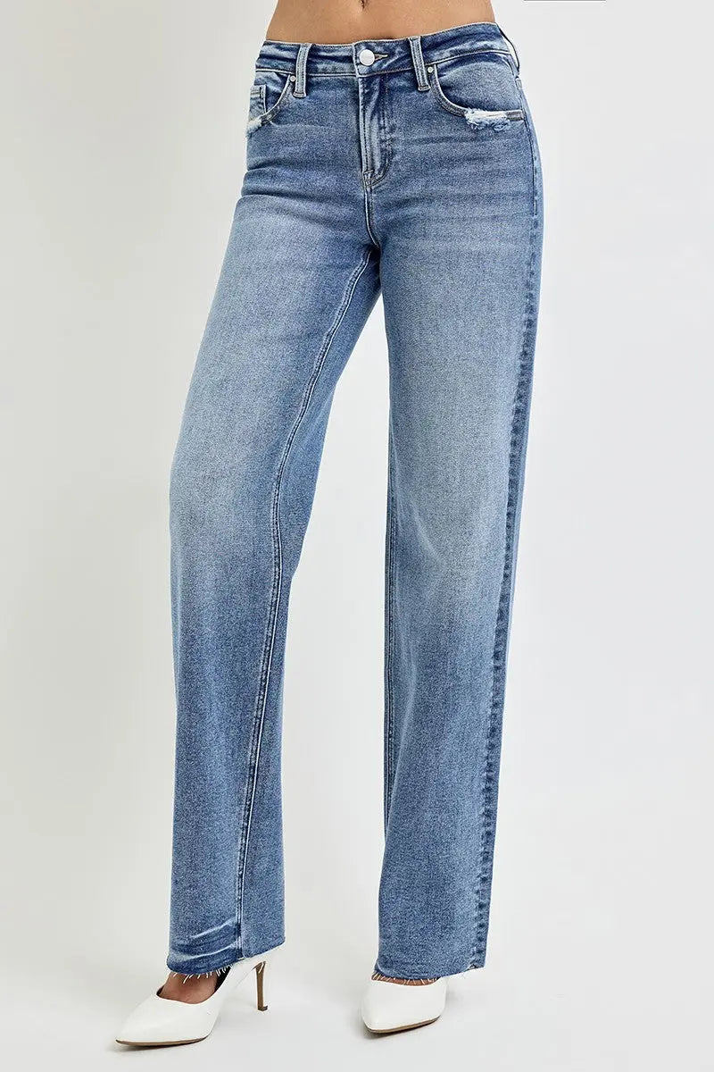 RISEN High Rise Straight Leg Jeans with Pockets Trendsi