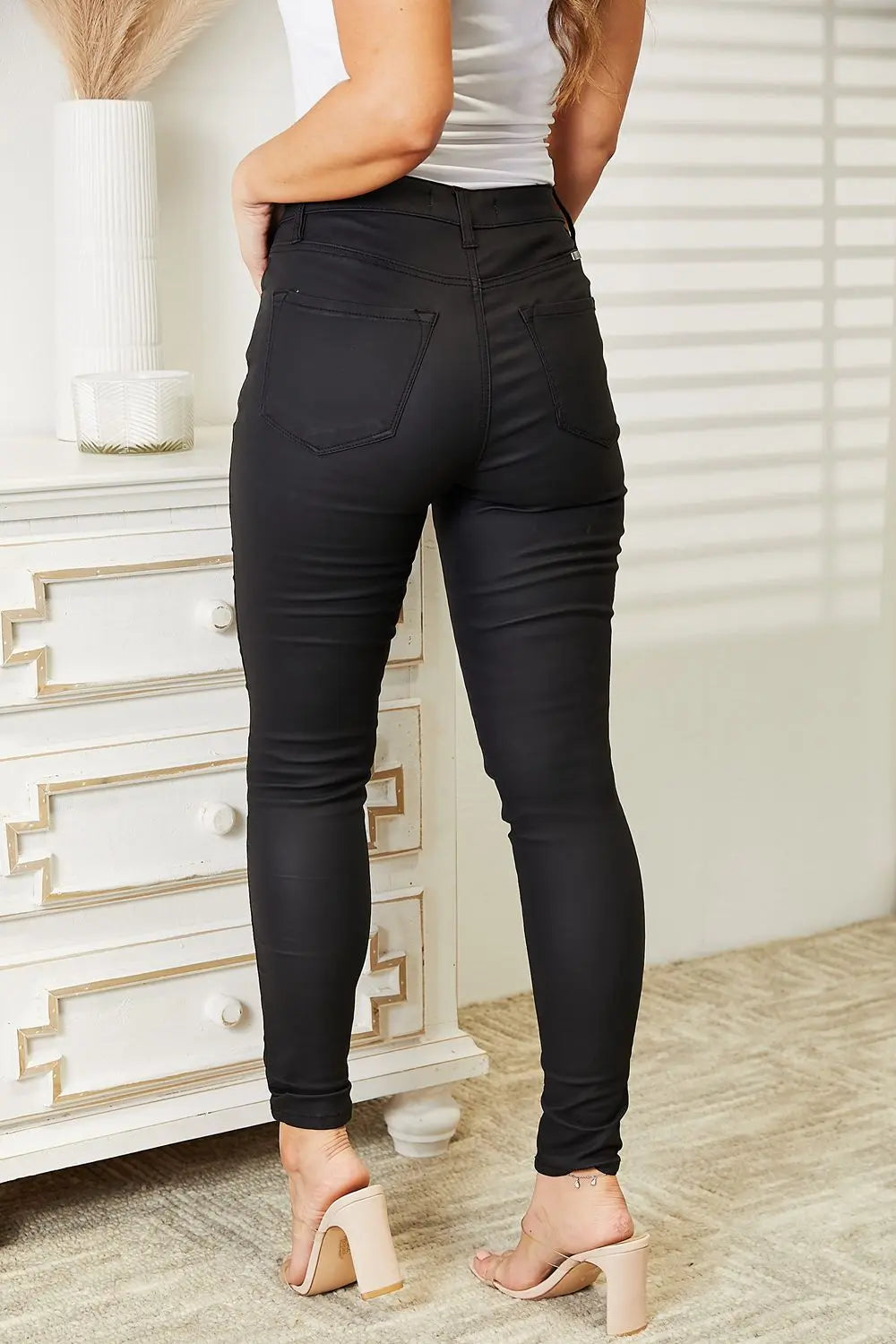 Kancan High Rise Black Coated Ankle Skinny Jeans Trendsi