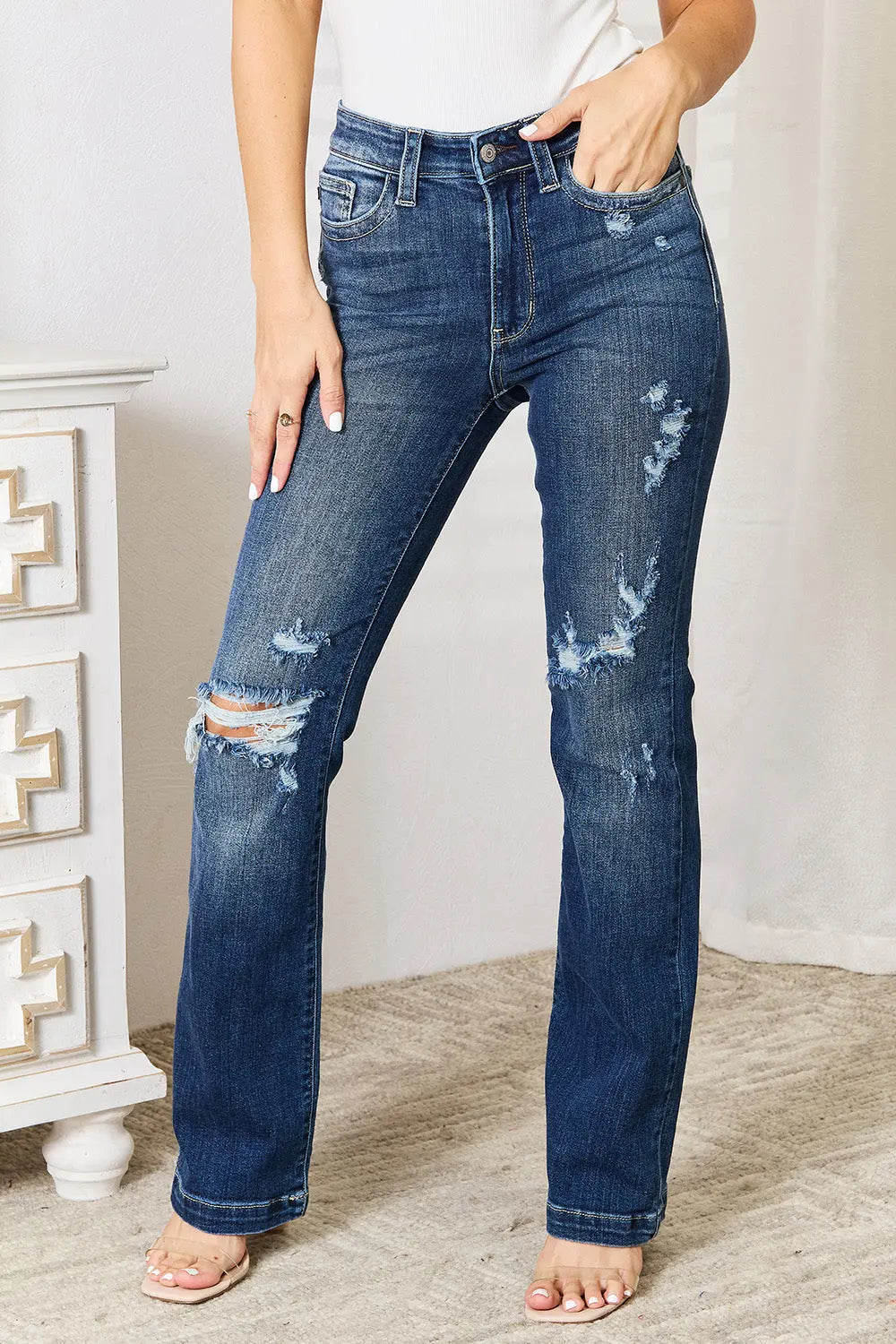 Judy Blue Mid Rise Bootcut Jeans Trendsi