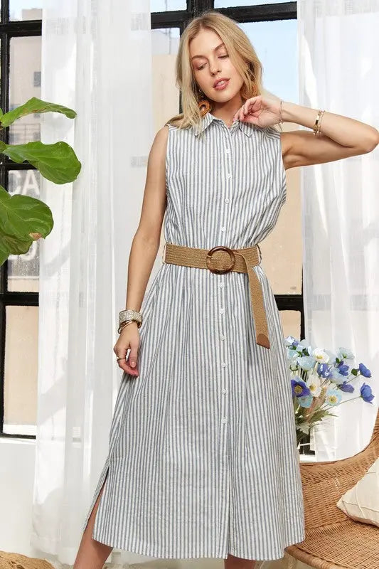 Adora Button Down Sleeveless Midi Dress Trendsi