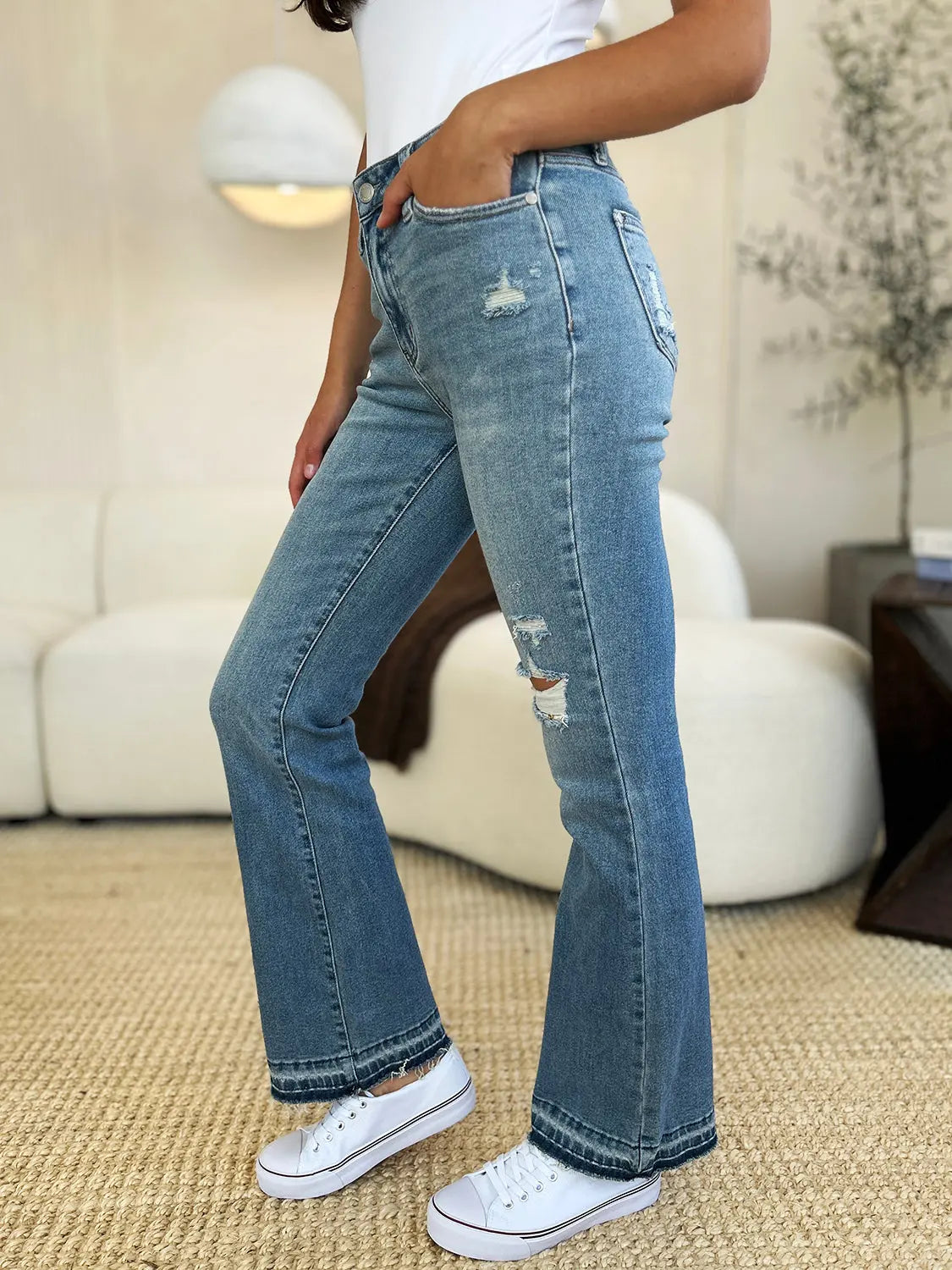 Judy Blue Mid Rise Distressed Jeans Trendsi