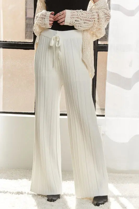 Adora Tied Wide Leg Knit Pants Trendsi