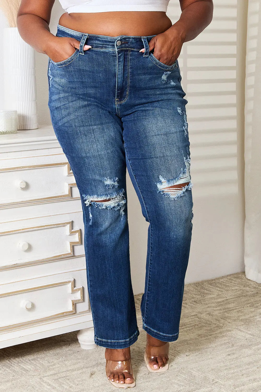 Judy Blue Mid Rise Bootcut Jeans Trendsi