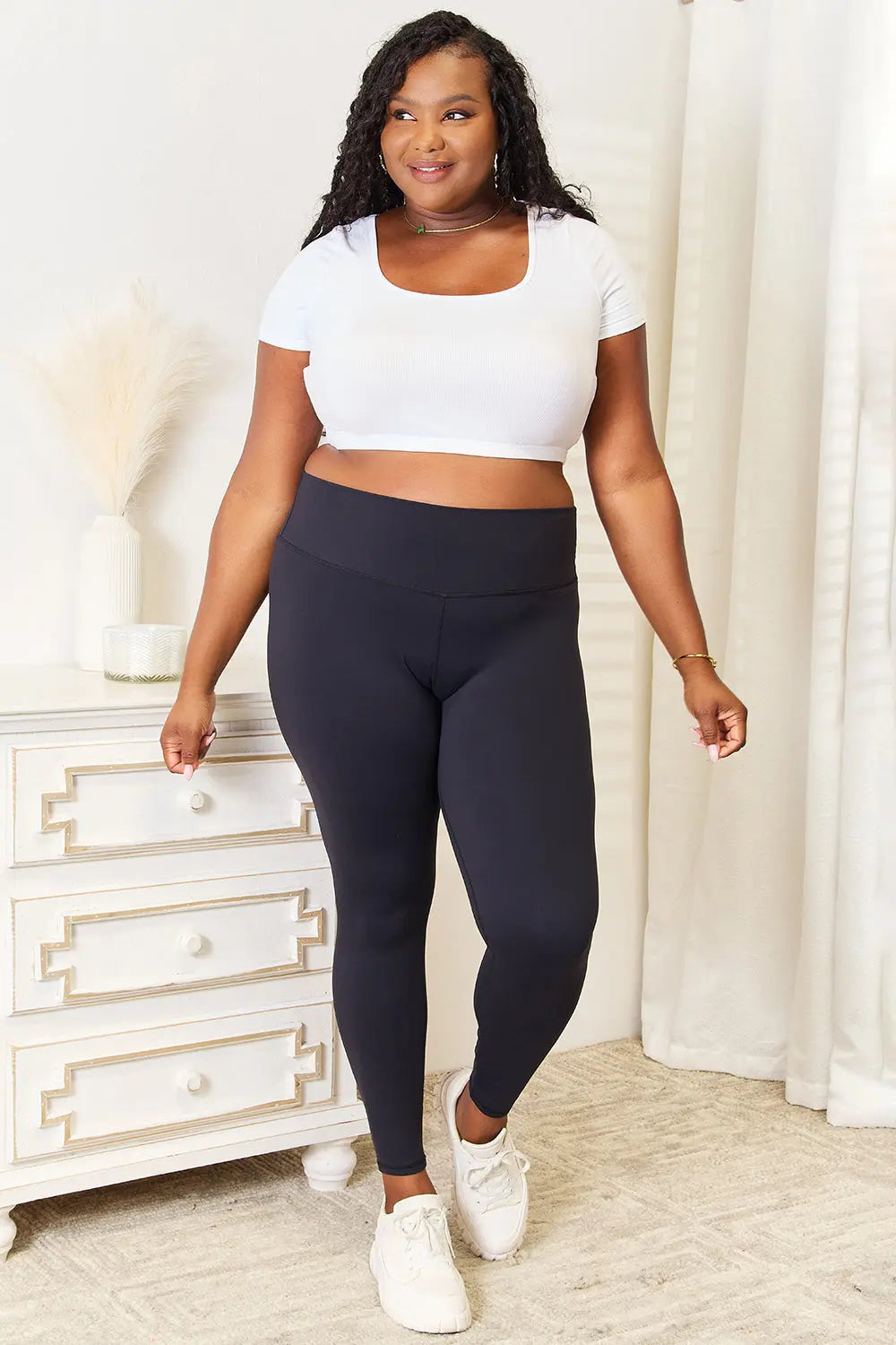 Double Take Wide Waistband Leggings Trendsi