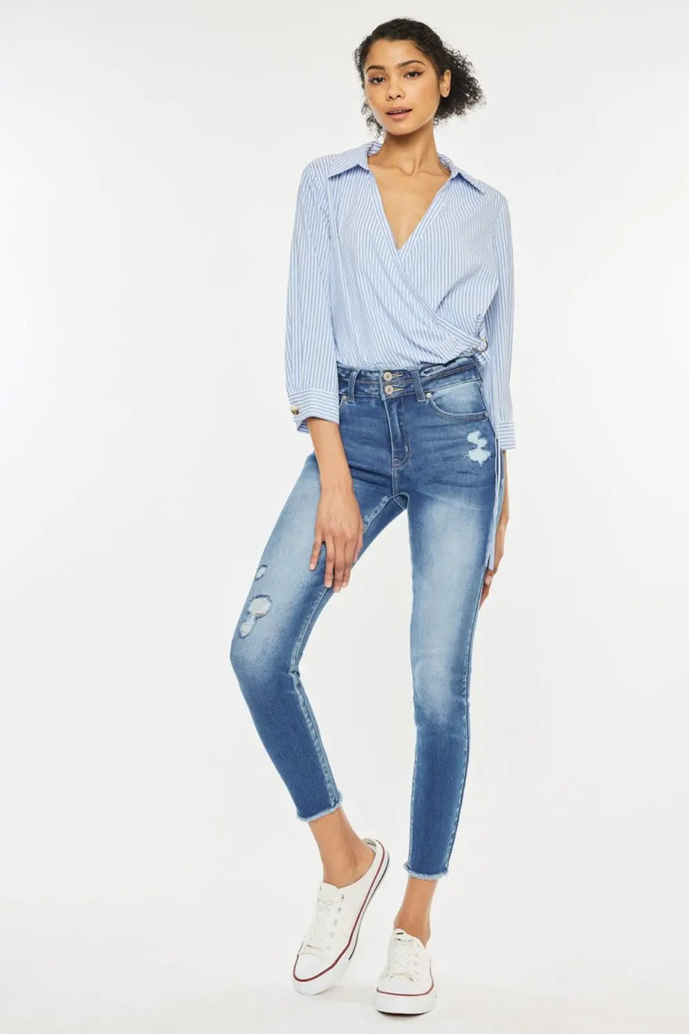 Kancan Distressed Raw Hem High Waist Jeans Trendsi