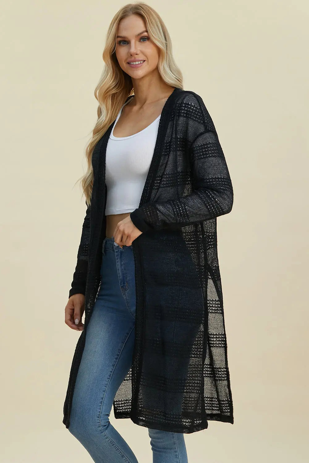 Double Take Open Front Longline Cardigan Trendsi