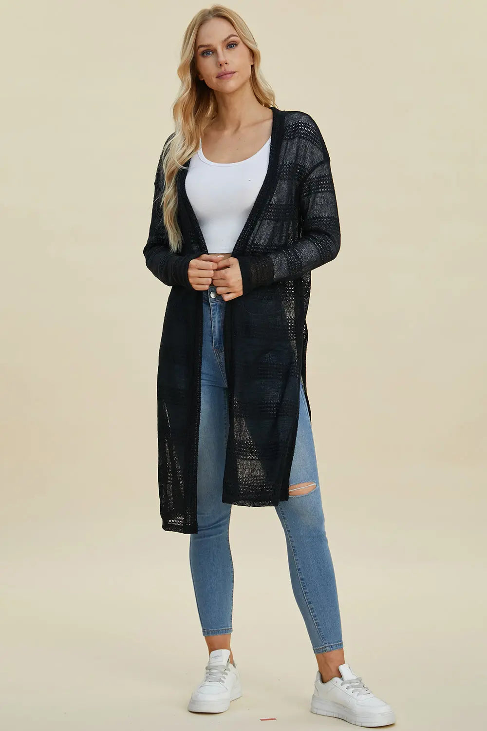 Double Take Open Front Longline Cardigan Trendsi