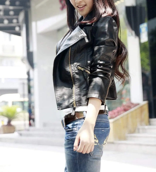 Womens Cropped Vegan Leather Jacket - Style Ratio
