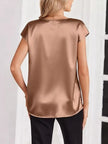 Satin V-Neck Short Sleeve Blouse  Style Ratio