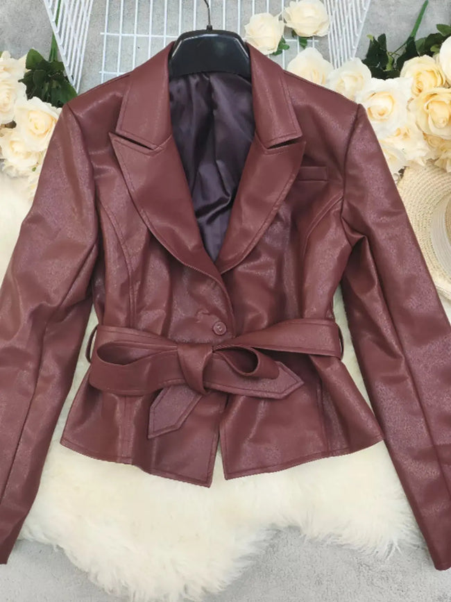 Belted Faux Leather Blazer  Style Ratio