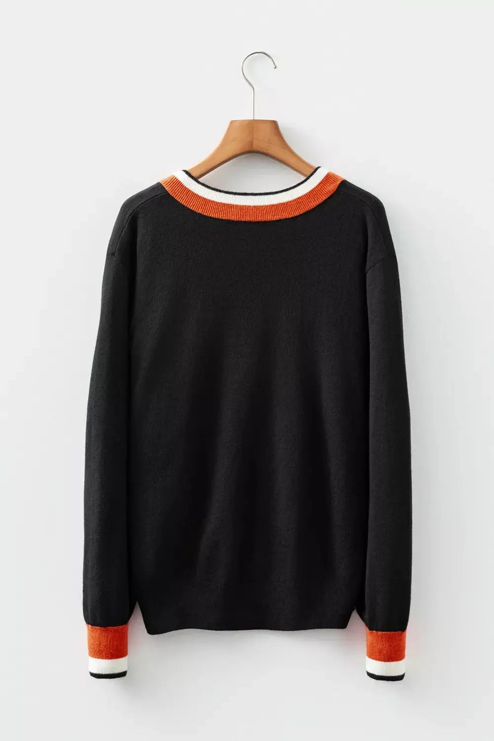 Contrast Striped Trim V Neck Varsity Sweater  Style Ratio