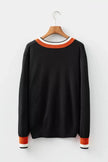 Contrast Striped Trim V Neck Varsity Sweater  Style Ratio