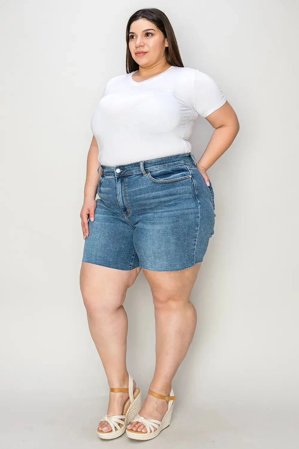 Judy Blue Full Size High Waist Slim Denim Shorts  Style Ratio