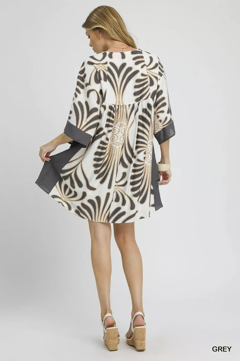 Umgee Abstract Print Kimono Sleeve Mini Dress  Style Ratio