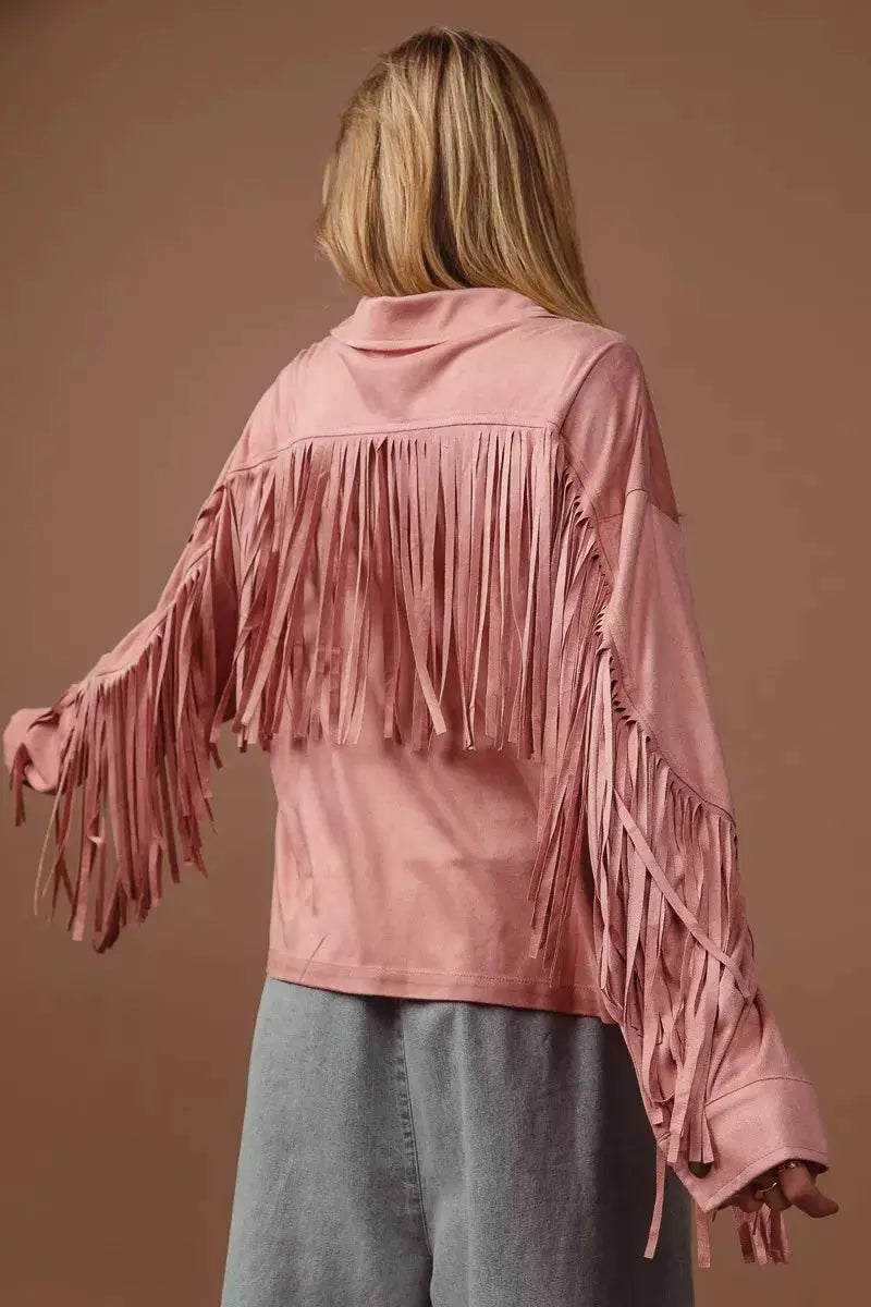 BiBi Suede Fringe Long Sleeve Jacket  Style Ratio